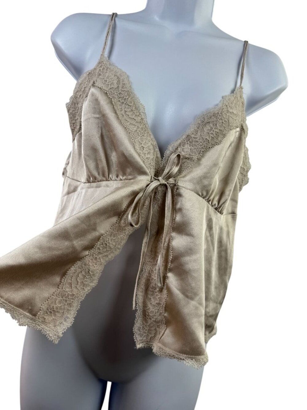 Abercrombie & Fitch Womens Beige Lace Trim Satin Camisole Top Small Y2K 90s
